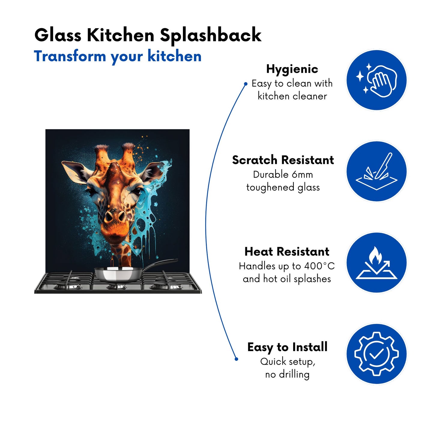 Blue Giraffe Face Splashart Kitchen Splashback