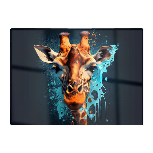 Blue Giraffe Face Splashart Glass Chopping Board