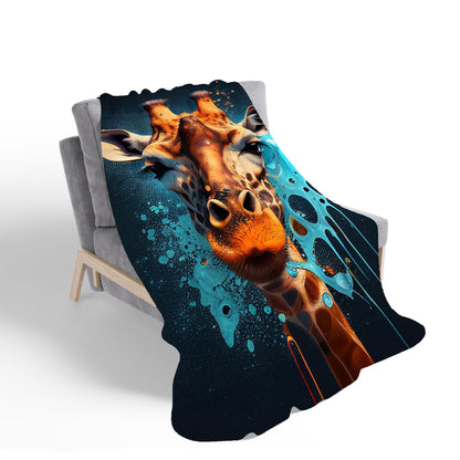 Blue Giraffe Face Splashart Sherpa Blanket