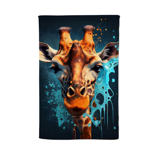 Blue Giraffe Face Splashart Tea Towel