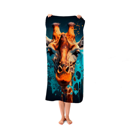 Blue Giraffe Face Splashart Beach Towel