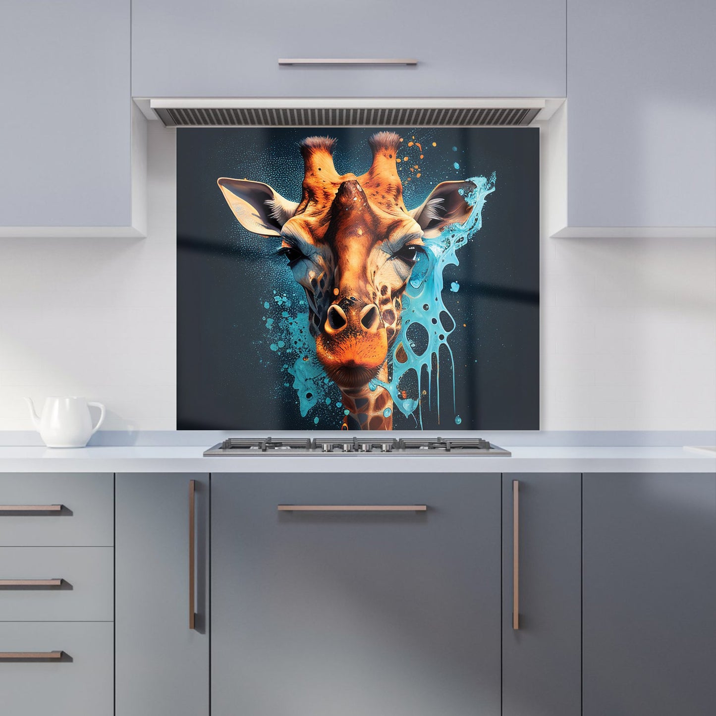 Blue Giraffe Face Splashart Kitchen Splashback
