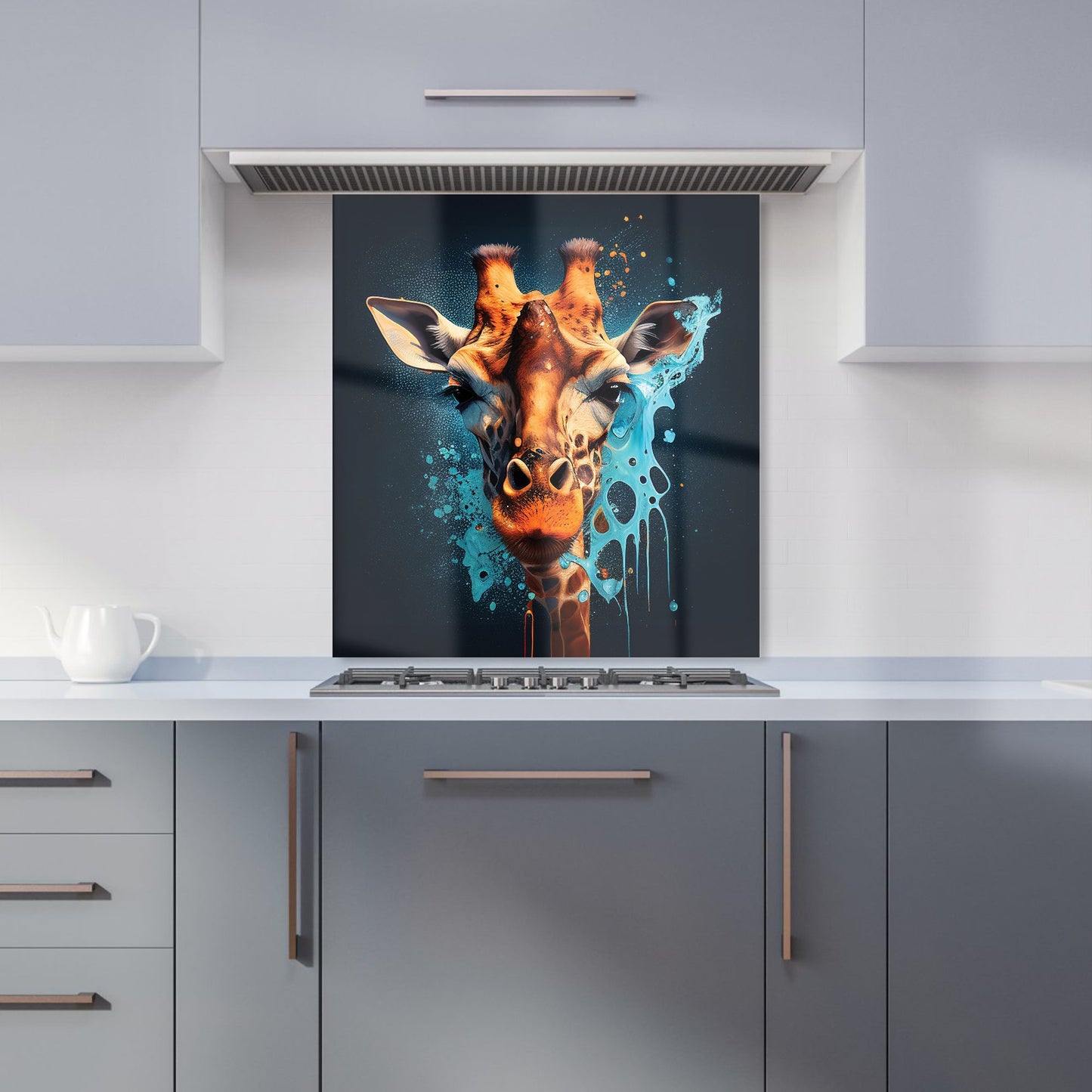 Blue Giraffe Face Splashart Kitchen Splashback