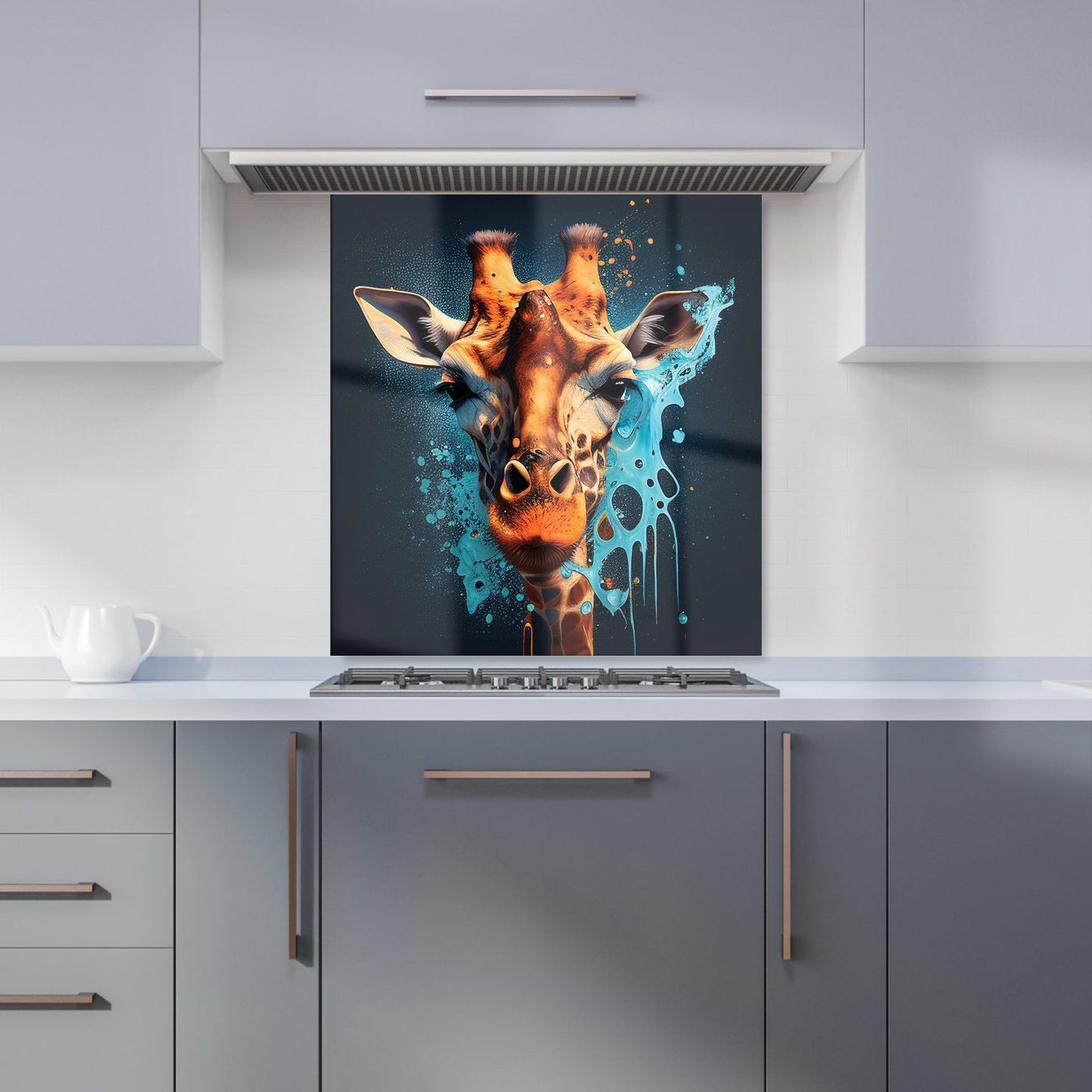Blue Giraffe Face Splashart Kitchen Splashback