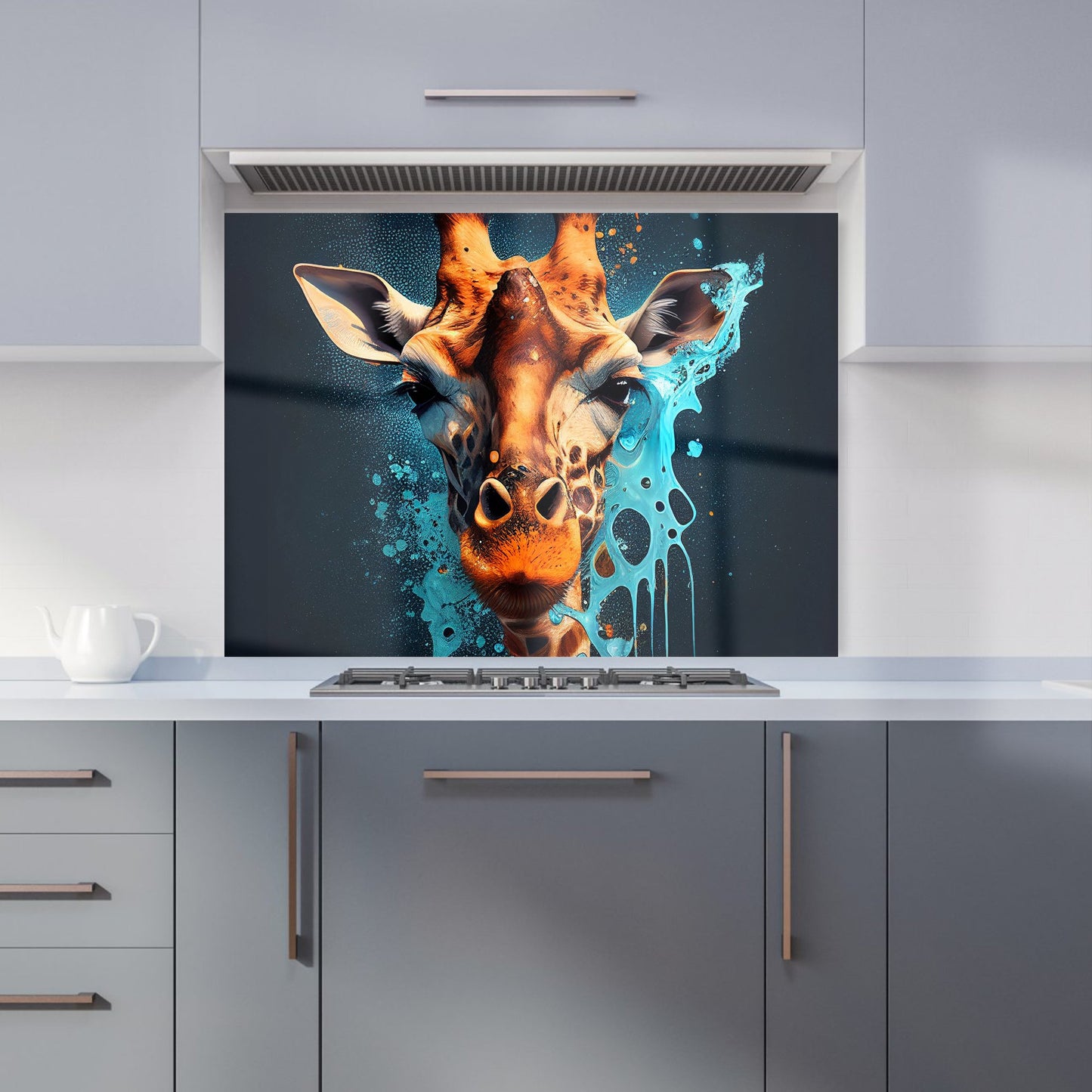 Blue Giraffe Face Splashart Kitchen Splashback