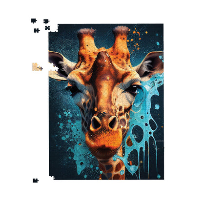 Blue Giraffe Face Splashart Jigsaw Puzzle
