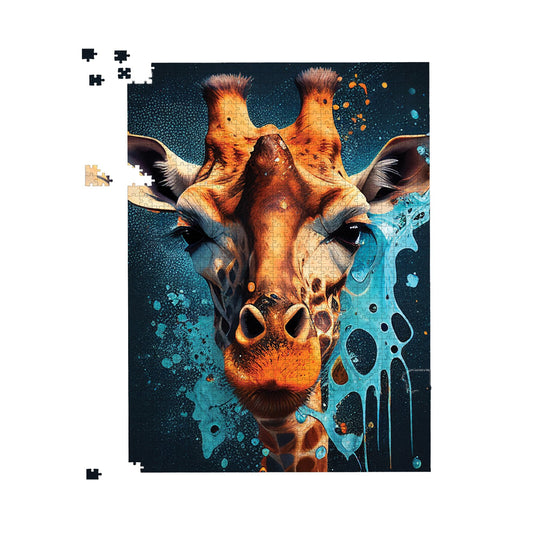 Blue Giraffe Face Splashart Jigsaw Puzzle