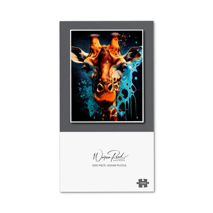 Blue Giraffe Face Splashart Jigsaw Puzzle