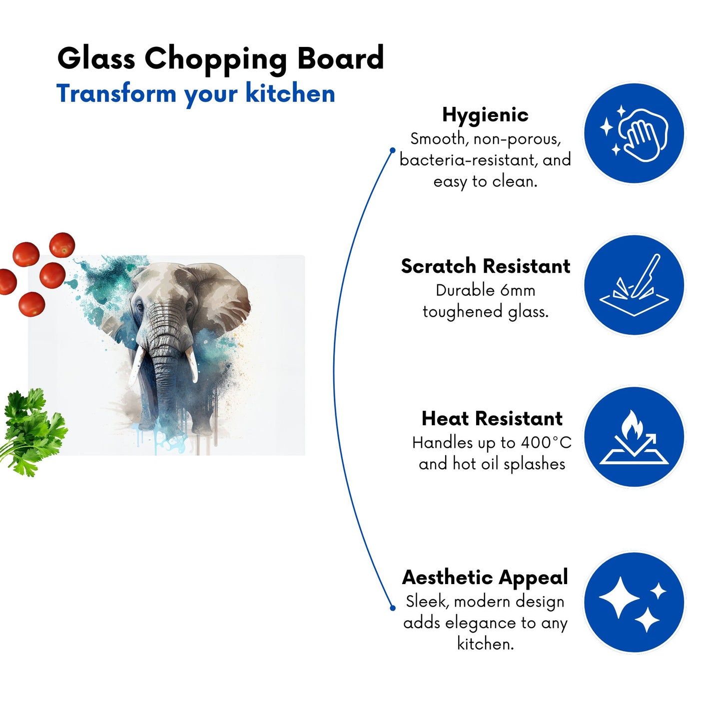 Majestic Elephant Splashart Glass Chopping Board