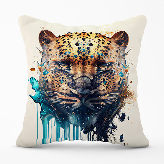 Leapoard Face Splashart On Light Background Cushions