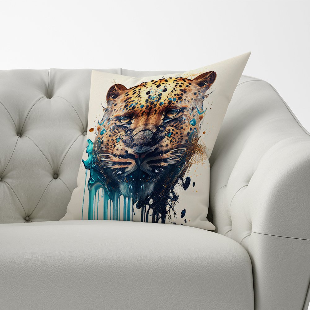 Leapoard Face Splashart On Light Background Cushions