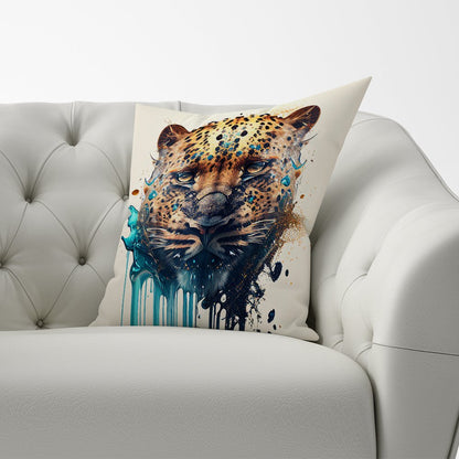 Leapoard Face Splashart On Light Background Cushions