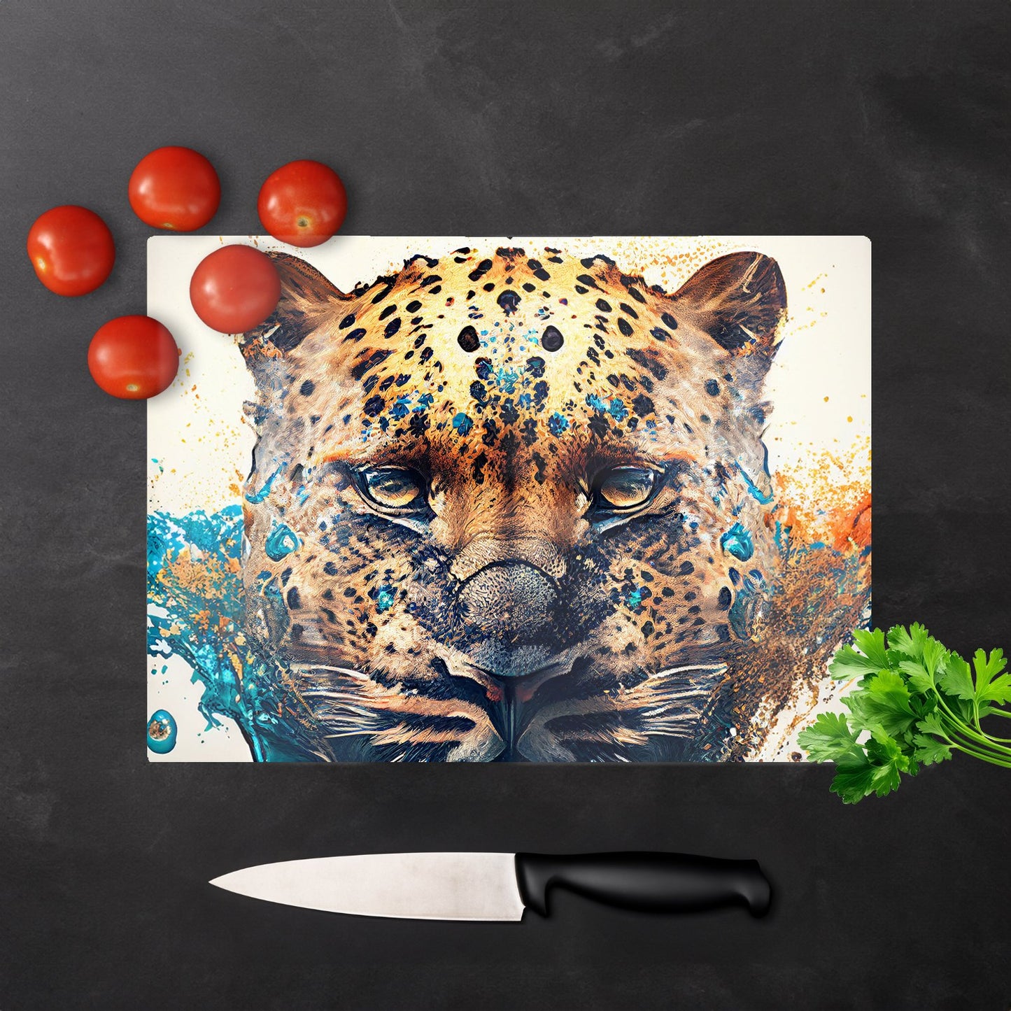Leapoard Face Splashart Light Background Glass Chopping Board