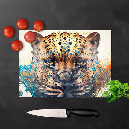 Leapoard Face Splashart Light Background Glass Chopping Board
