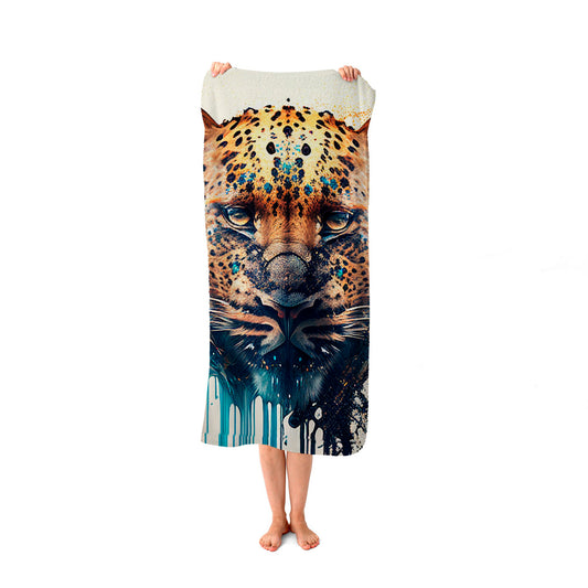 Leapoard Face Splashart, Light Background Beach Towel