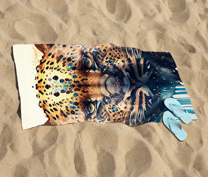 Leapoard Face Splashart, Light Background Beach Towel