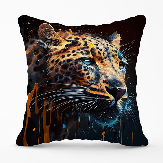 Leapoard Face Splashart On Dark Background Cushions