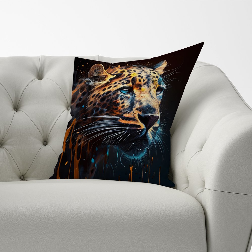 Leapoard Face Splashart On Dark Background Cushions