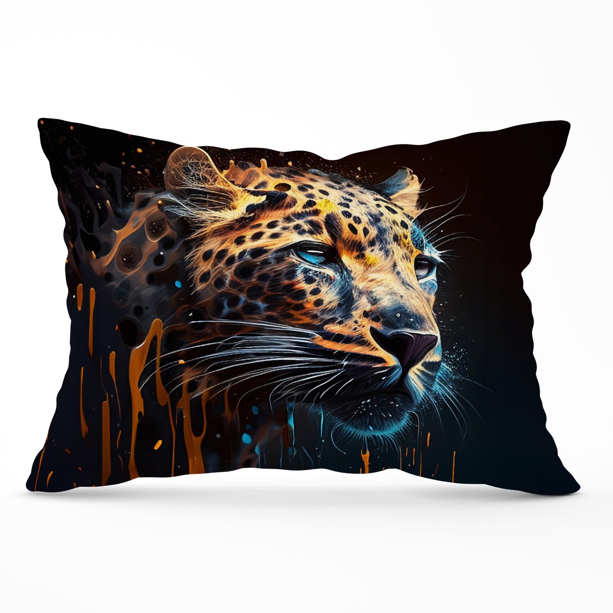 Leapoard Face Splashart On Dark Background Cushions