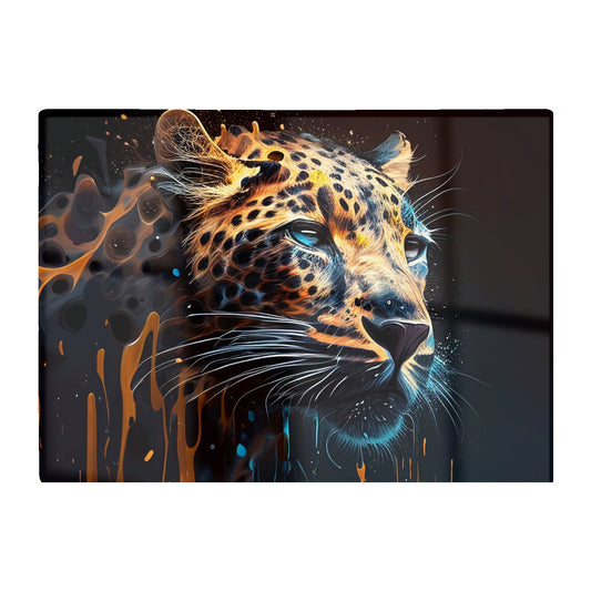 Leapoard Face Splashart Dark Background Glass Chopping Board