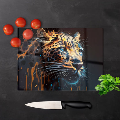 Leapoard Face Splashart Dark Background Glass Chopping Board