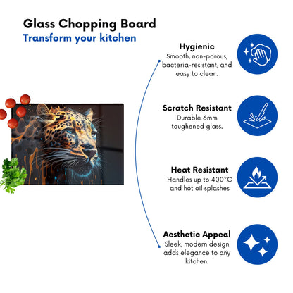 Leapoard Face Splashart Dark Background Glass Chopping Board