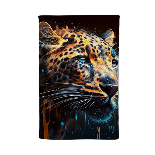 Leapoard Face Splashart On Dark Background Tea Towel