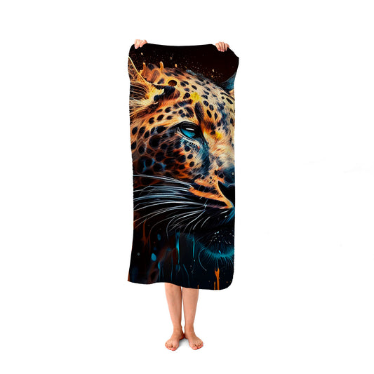 Leapoard Face Splashart, Dark Background Beach Towel