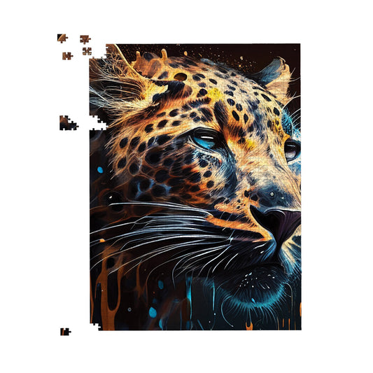 Leapoard Face Splashart, Dark Background Jigsaw Puzzle