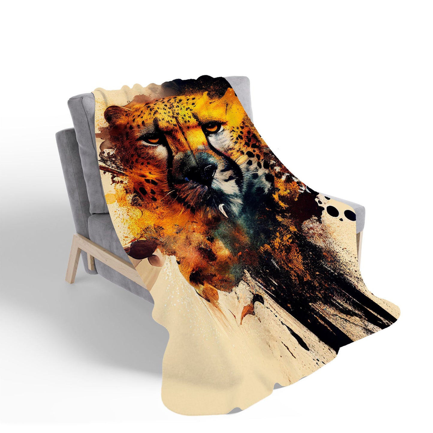 Cheetah Face Splashart Sherpa Blanket