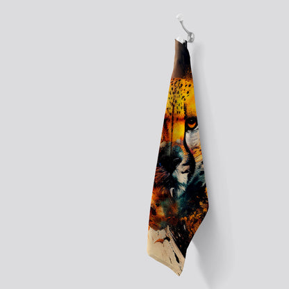 Cheetah Face Splashart Tea Towel