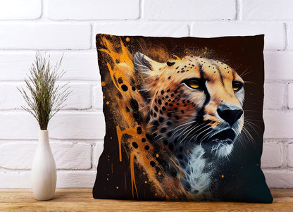 Cheetah Face Splashart Dark Background Cushions