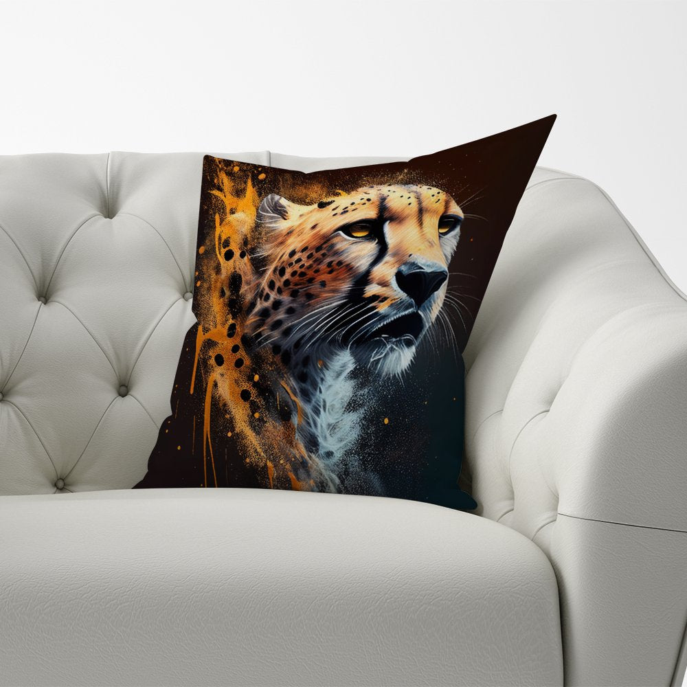 Cheetah Face Splashart Dark Background Cushions