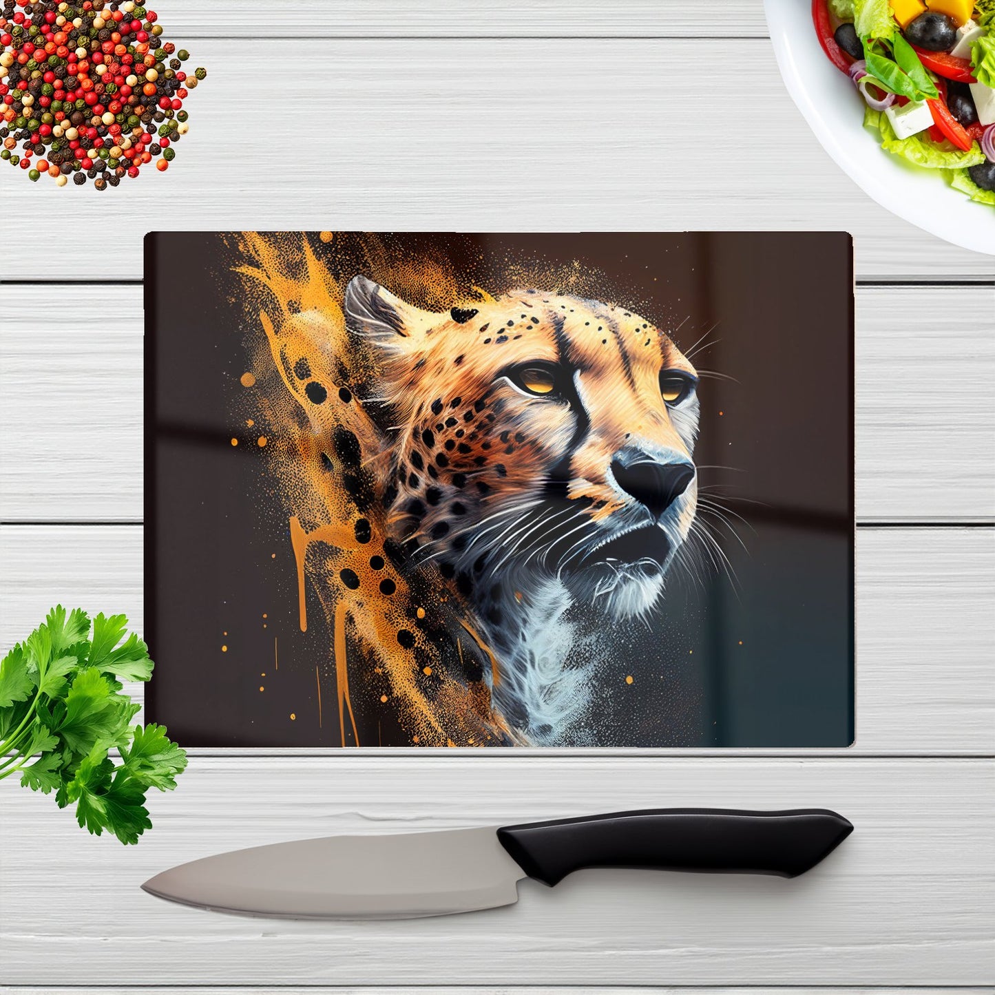 Cheetah Face Splashart Dark Background Glass Chopping Board
