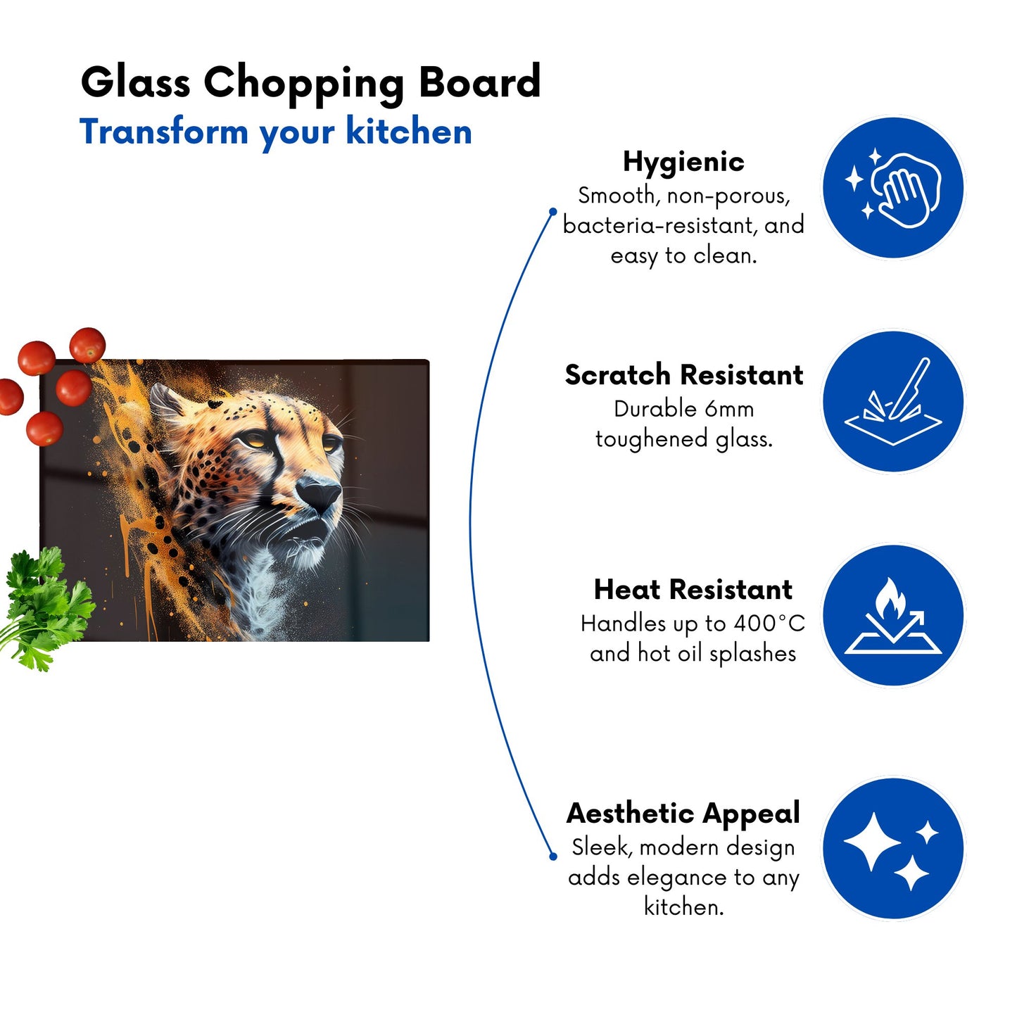 Cheetah Face Splashart Dark Background Glass Chopping Board