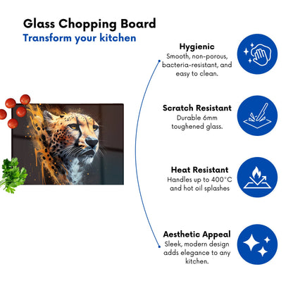 Cheetah Face Splashart Dark Background Glass Chopping Board