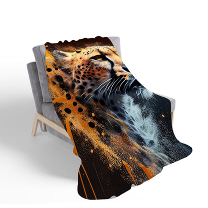Cheetah Face Splashart Dark Background Sherpa Blanket