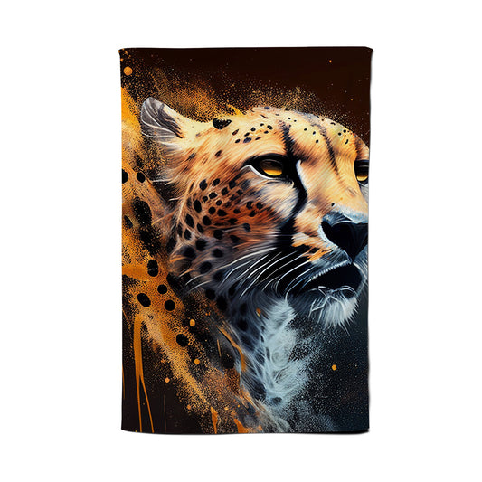 Cheetah Face Splashart Dark Background Tea Towel