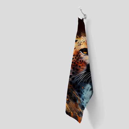 Cheetah Face Splashart Dark Background Tea Towel