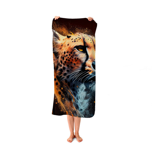 Cheetah Face Splashart Dark Background Beach Towel