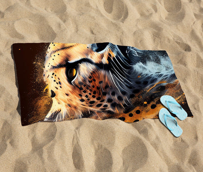 Cheetah Face Splashart Dark Background Beach Towel