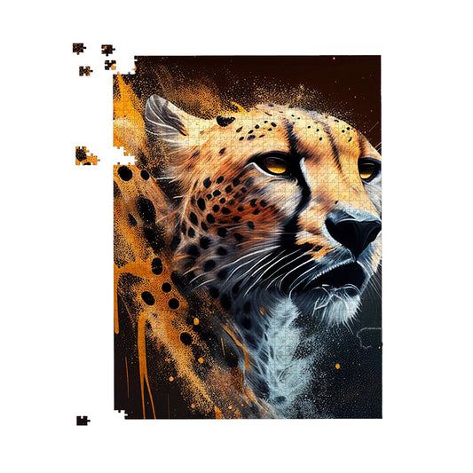 Cheetah Face Splashart Dark Background Jigsaw Puzzle