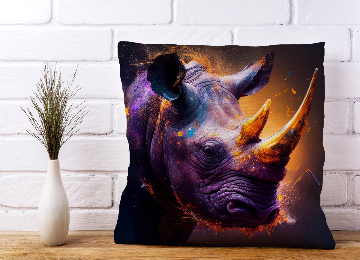Golden Rhino Face Splashart Cushions