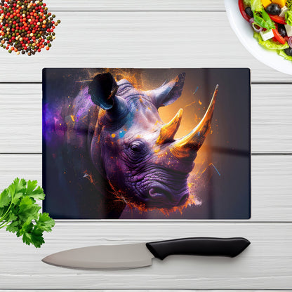 Golden Rhino Face Splashart Glass Chopping Board