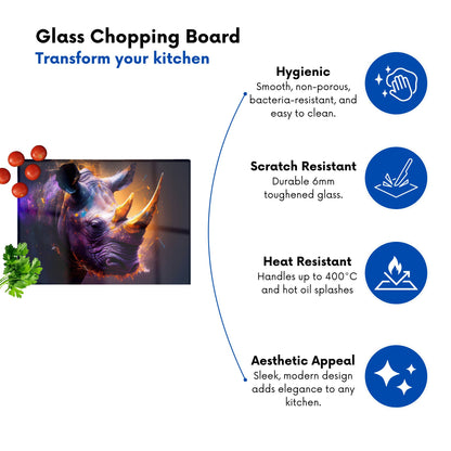 Golden Rhino Face Splashart Glass Chopping Board