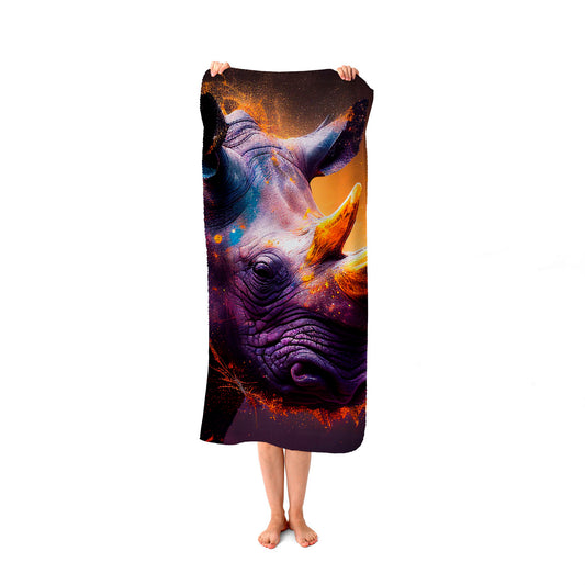 Golden Rhino Face Splashart Beach Towel