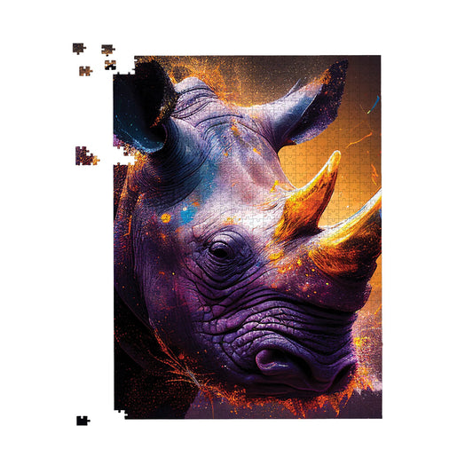 Golden Rhino Face Splashart Jigsaw Puzzle