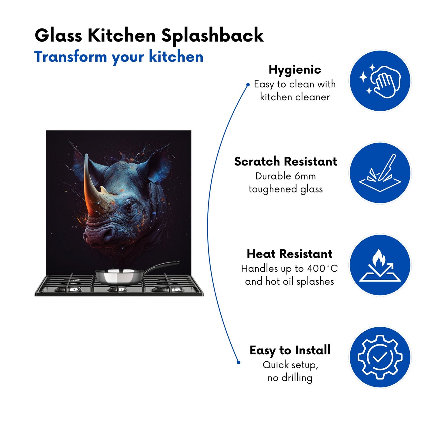 Rhino Face Splashart Kitchen Splashback