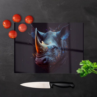 Rhino Face Splashart Glass Chopping Board