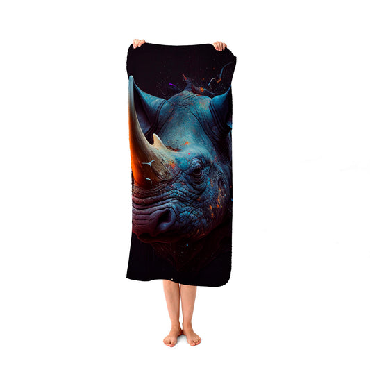 Rhino Face Splashart Beach Towel